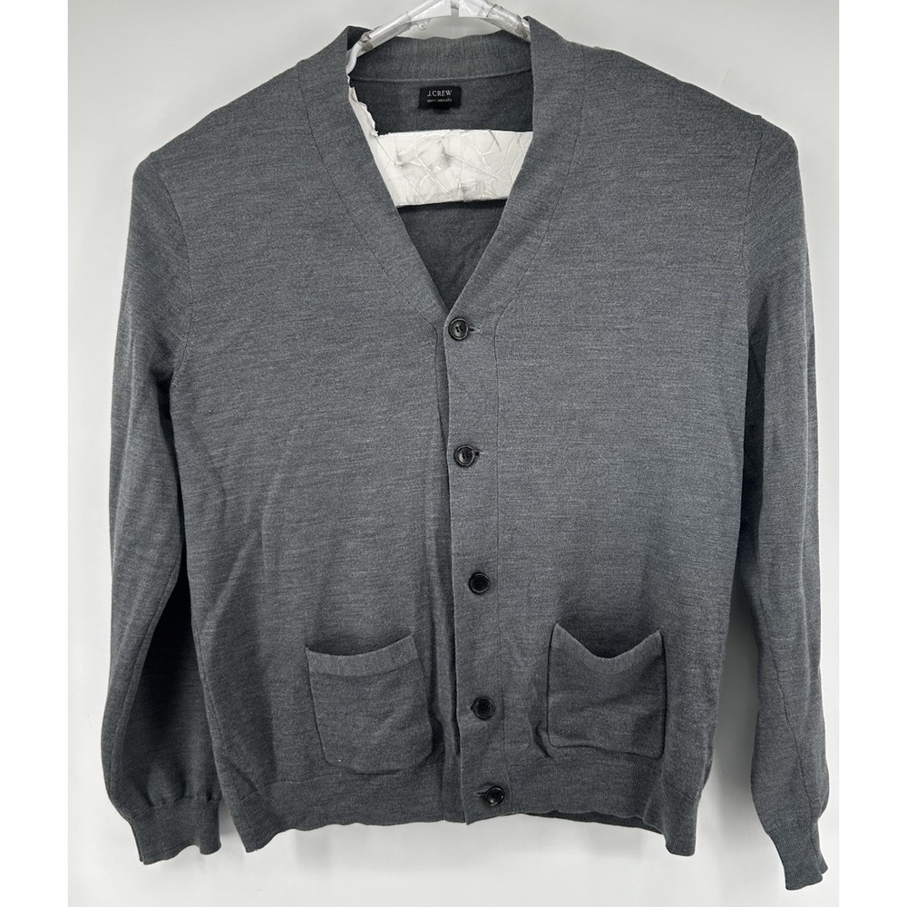 J Crew 100% Merino Wool Cardigan Sweater Button Front Gray Men's XLT